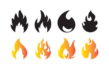 Fire and Flame Icon Set. Black and Gradient Vector Fire Symbols. Victor illustration eps10