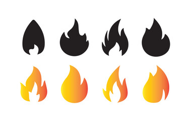 Fire and Flame Icon Set. Black and Gradient Vector Fire Symbols. Victor illustration eps10