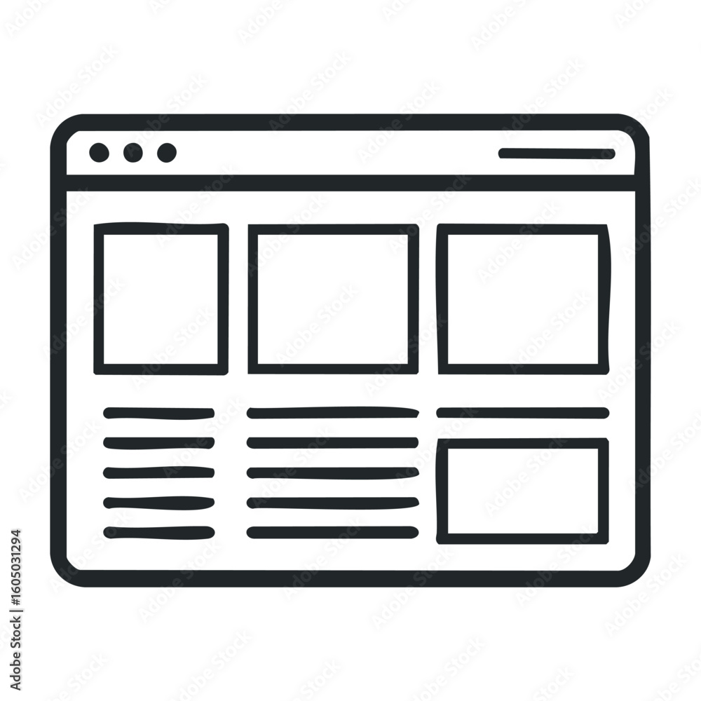 Aufkleber simple web browser icon with tabs and menu bar in black and white illustration. vector illustration