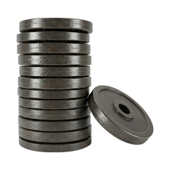 Stacked Iron Weight Plates with Rust Effect Training Equipment Fitness and on transparent background