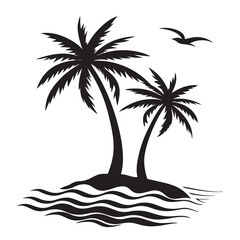 Palm Tree Island Silhouette Clipart