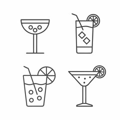Cocktail Drink Icon Set Minimal Line Art Beverage Glass Collection for Summer Bar Menu Designs.