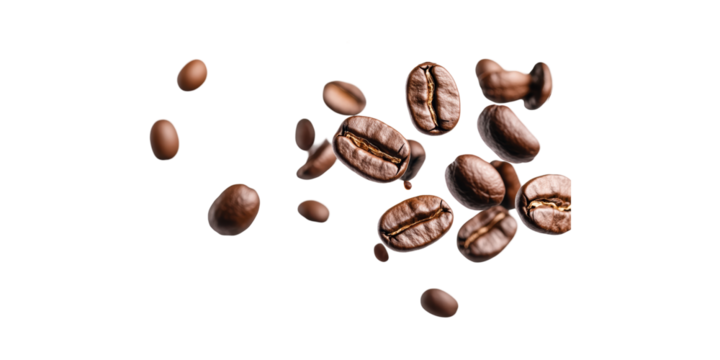 Floating Coffee Beans. Symbolizing Freshness And Energy In Coffee Culture Isolated On Transparent Background