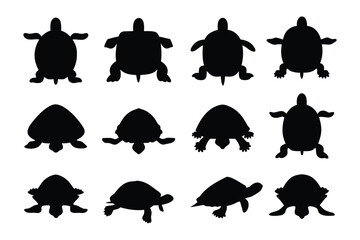 Collection of various pet food and water bowls in silhouette for domestic animals