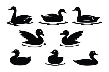 Collection of black silhouettes depicting various wild boar poses and angles on a white background