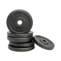 Stack of plates weight training fitness equipment strong iron gym workout on transparent background