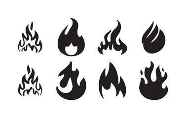 Black Flame Icon Set. Collection of Stylized Fire Silhouettes. Victor illustration eps10