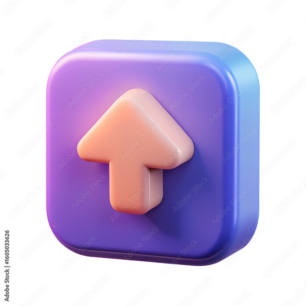 Poster a 3d rendered icon of an upwardpointing arrow on a purple square background isolated on transparent 