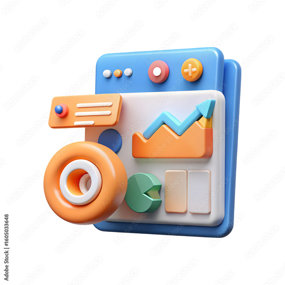 Aufkleber 3d stylized dashboard with charts and analytics isolated on transparent background