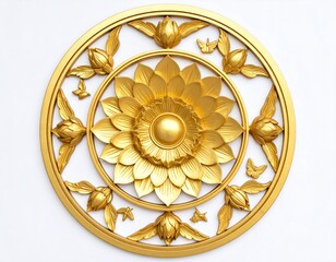 Golden floral medallion on white background