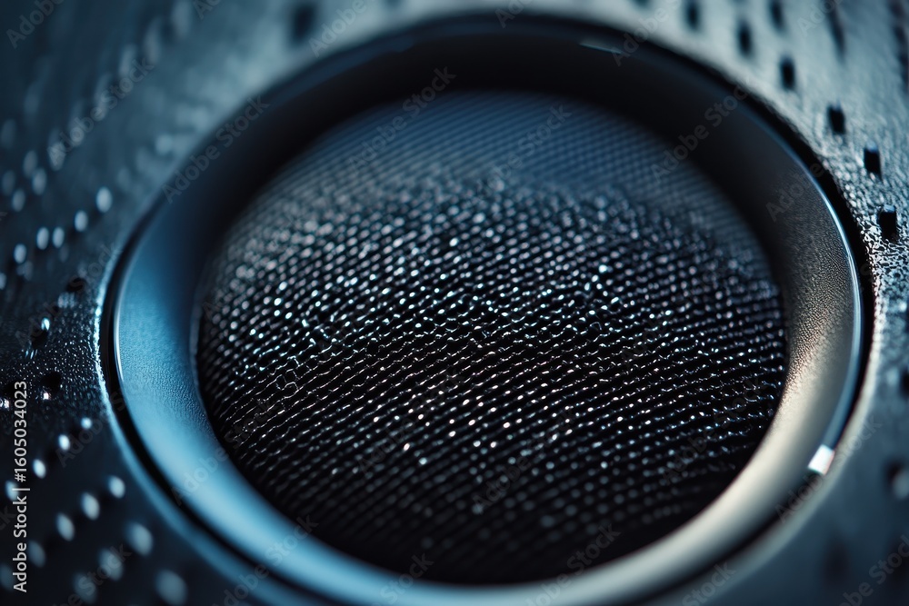 Poster close up view of vibrating subwoofer speakers producing powerful sound with dynamic movement, close 
