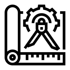 Icono de diseño industrial. Plano técnico con compás y reglas. Planificación técnica y desarrollo estructural. Ilustración vectorial