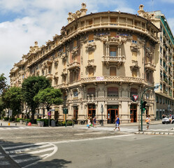 Savona,Liguria region,Italy: June 23,2025- Building Piane or Palazzo delle Palle. Corso Mazzini is a street in Savona, Italy, known for its cultural and historical importance.