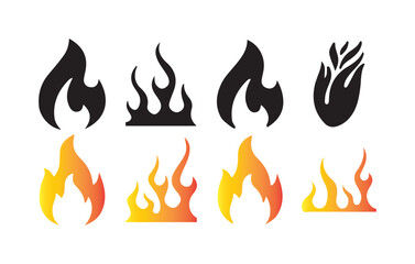 Fire and Flame Icon Set. Black and Gradient Vector Fire Symbols. Victor illustration eps10