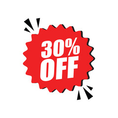 30% Off Red Badge – 30% Discount Sticker for Sales, Offers, and Promotions