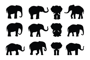 Collection of elegant flamingo silhouettes displayed in various graceful poses against a white background