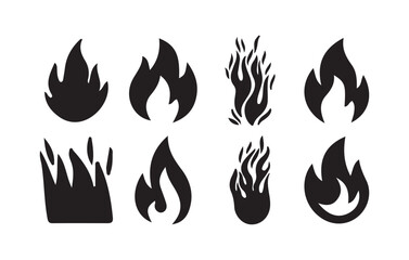 Black Flame Icon Set. Collection of Stylized Fire Silhouettes. Victor illustration eps10