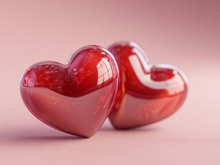Two Red Hearts on Pink Background