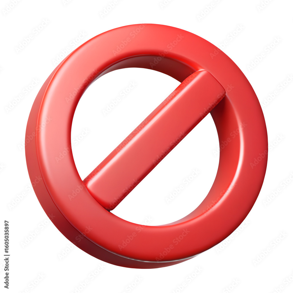 Poster a 3d rendered red prohibition sign with a diagonal bar across a circle symbolizing restriction or pr