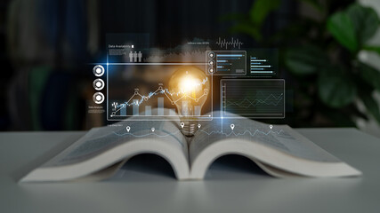 High-tech data visualization dashboard for analytics and performance tracking, including data...