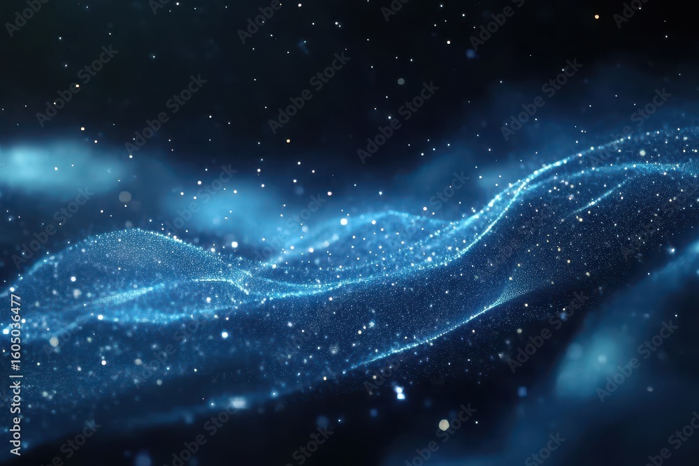 Poster vibrant gradient blue stars create a serene space ambiance with enchanting wave patterns, gradient b