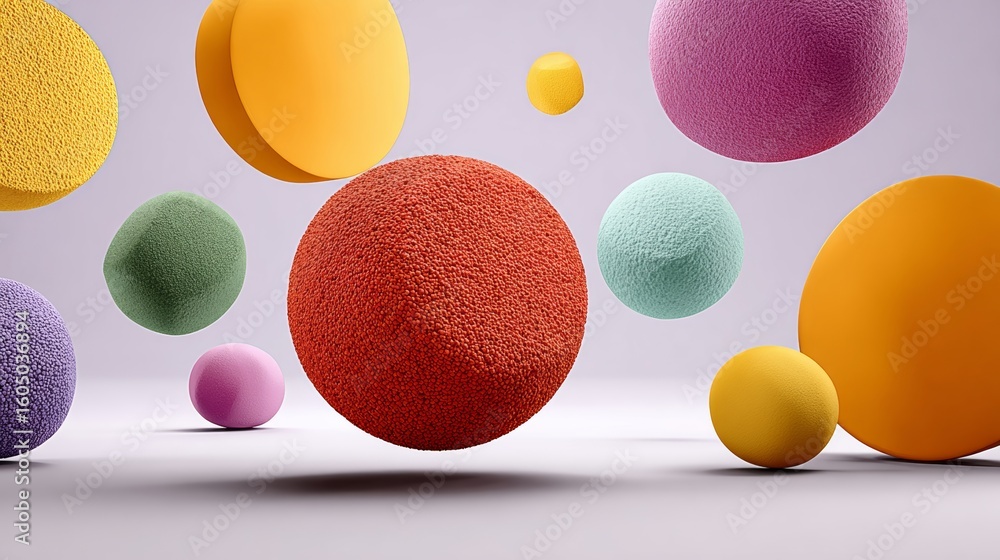 Poster bunch of colorful balls are floating in the air. the balls are of different sizes and colors, creati