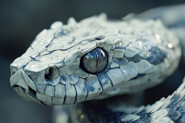 Gaboon Viper snake head in close-up view showcasing unique textures and patterns, Close up of Gaboon Viper snake head moving slowly to the left