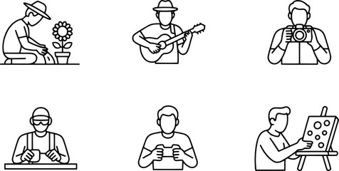 Man's Hobbies and Interests Gardening, Guitar, Photography, Woodworking, Gaming, and Painting