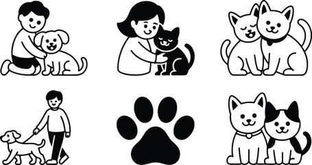 Pet Companionship Outline Icons Set Animal Friendship Domestic Creature Symbols