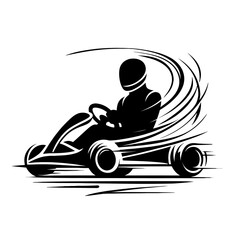 Go-kart racer driving at high speed with motion lines, vector illustration. Professional sport or hobby, adrenaline and speed