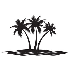 Palm Tree Island Silhouette Clipart
