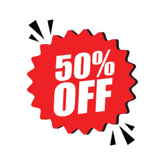 50% Off Red Badge &ndash; 50% Discount Sticker for Sales, Offers, and Promotions
