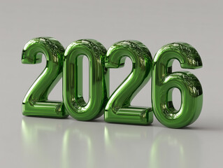 3D rendered number 2026 with green metallic texture