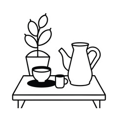 Morning Tea on Table Beside Money Plant