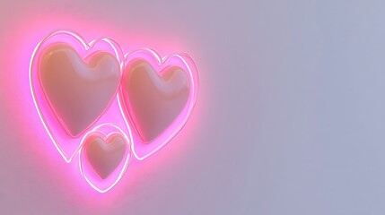 Three pastel pink hearts with neon pink outlines against a light gray background