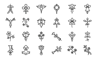 Bundle of Botanical and Feminine Line Art Icons — Uterus, Flowers, Herbal Elements in Minimal Vector Style for Feminist, Medical & Nature Themes