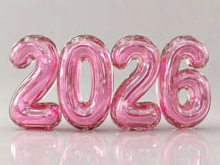 3D rendering pink number 2026 inflatable glass mate