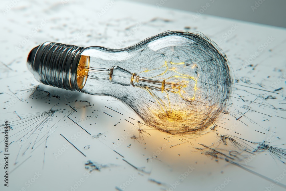 Aufkleber creative energy bulb emitting light while resting on an artistic surface with intricate lines and de