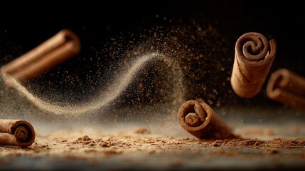 Whirling Cinnamon Sticks in a Cloud of Spice Dust