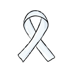Hand-drawn doodle vector of a white awareness ribbon. Stands for violence against women awareness and prevention. Great for advocacy posters, social campaigns, and gender equality topics