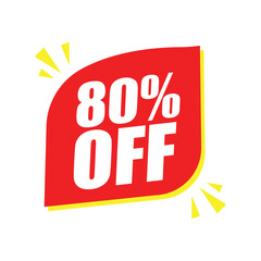 80% Off Red Badges – 80% Discount Sticker for Sales, Offers, and Promotions