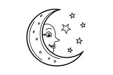 Celestial Face On Moon In Doodle