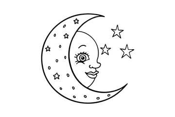 Celestial Face On Moon In Doodle