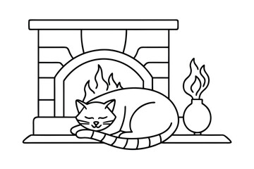 Cat Sleeping By The Fire