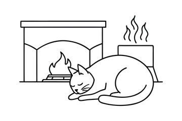 Cat Sleeping By The Fire