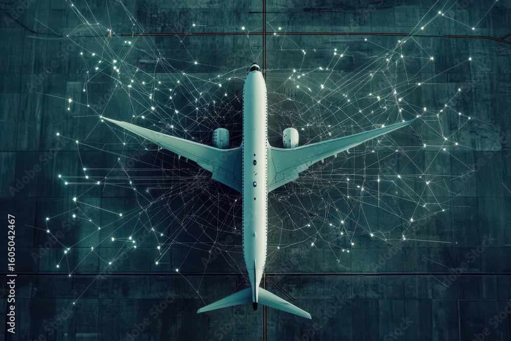Poster network of connections enhanced by advanced data processing around an aircraft, network of connectio