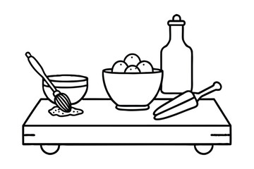 Baking Ingredients On Wooden Table