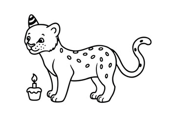 Baby Leopard With A Birthday Cake Outline Cartoon