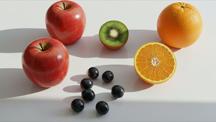 Fruits and Shadows on White Background