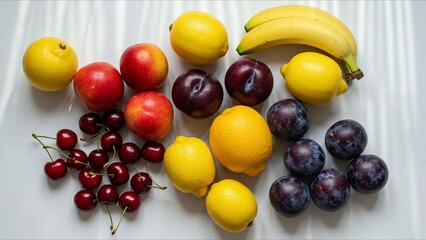Variety of Fresh Fruits on White Surface